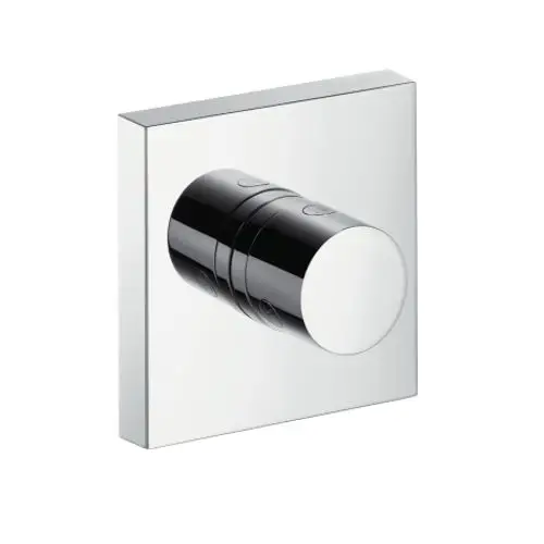 Unterputz-Ventil in Chrom für Dusche mit drehbarem Bedienknopf und zwei Tasten. Produkt von AXOR für Ab- und Umstellung von Wasserzuflüssen.